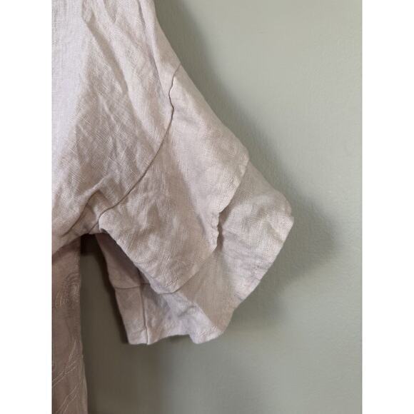 Valentina Naldi Beige Blouse Made Italy Ruffle Sleeve Floral Embroidered Small - Picture 12 of 16